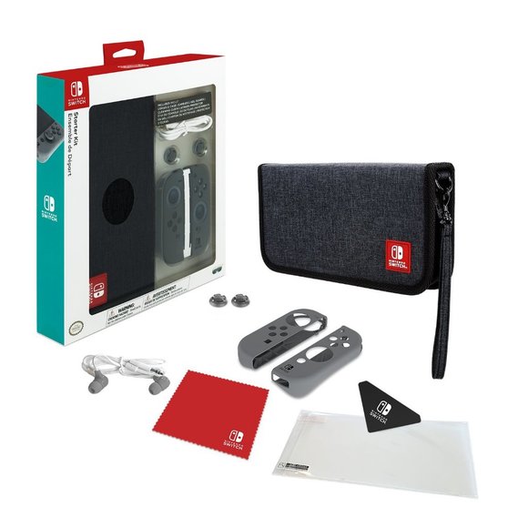 Nintendo Switch Starter Kit Travel Case, Joy Con Guards, Earbuds Grey Sealed New - Picture 1 of 12